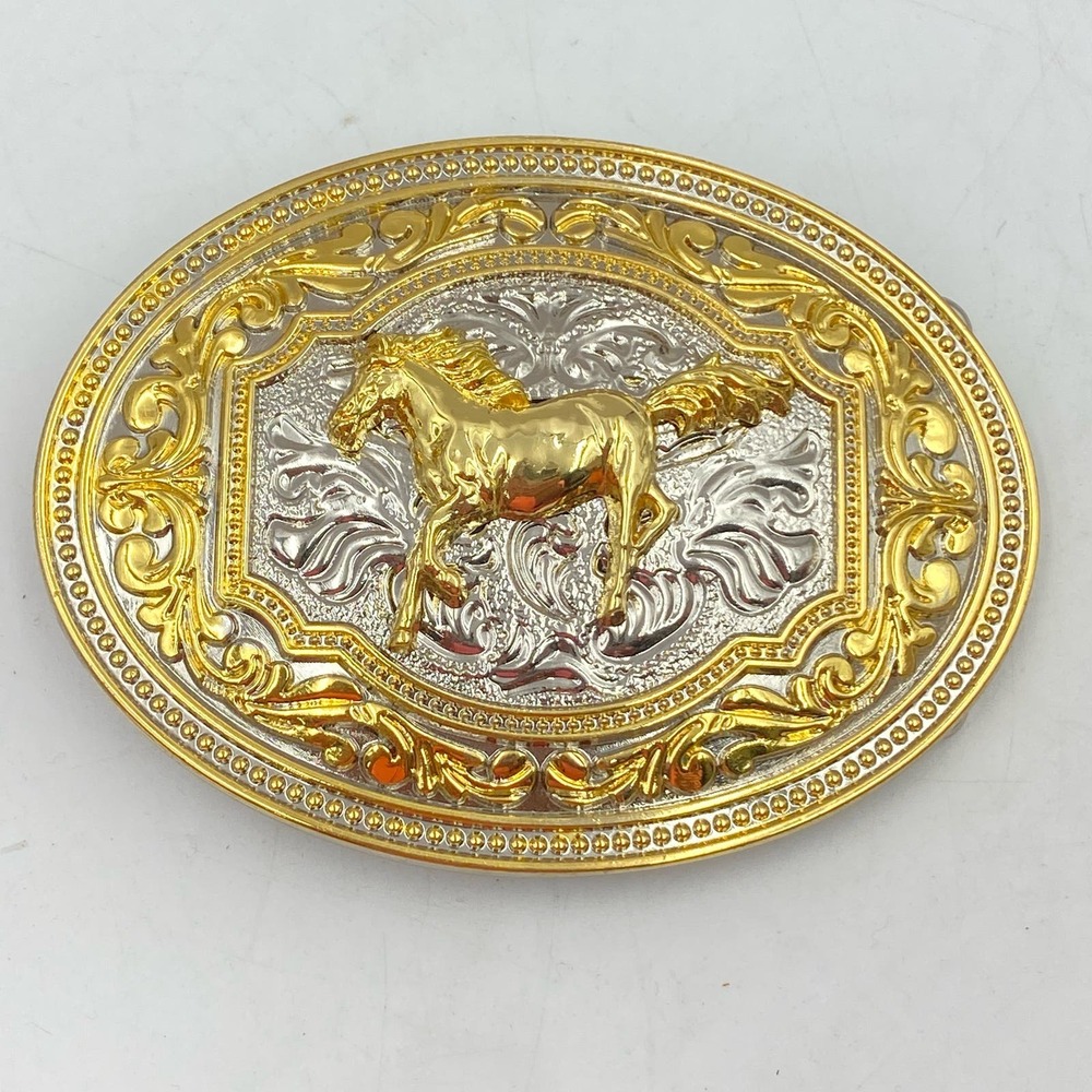Beautiful Gold and Silver Horse Belt Buckle, Western Horse Belt Buckle